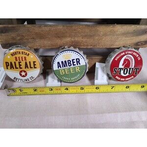 NWT 2" Beer Cap Christmas Ornaments Set Of 3  Man Cave Stout, Amber, Pale Ale